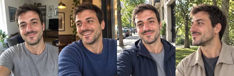 Quattro dei dodici selfie usati, fatti con il telefono